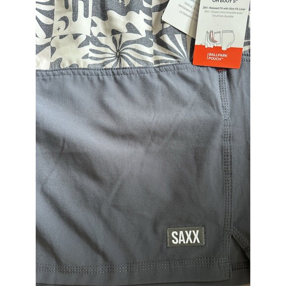 SAXX Men's Oh Buoy 2N1 Half Print Volley 5" Swim Shorts Gray Off White 2XL - Picture 6 of 13
